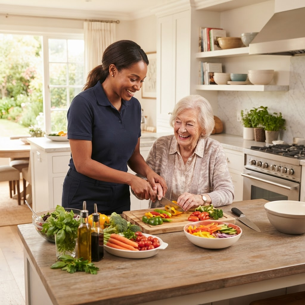 OctaCare caregiver providing meal preparation
